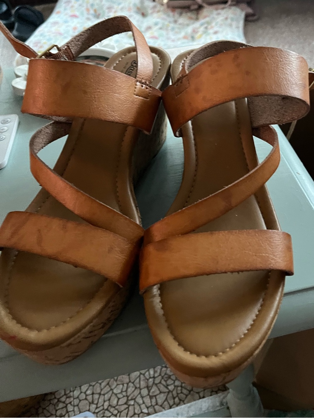 Women’s Tan Strappy Wedge Sandals by Bass sz 11